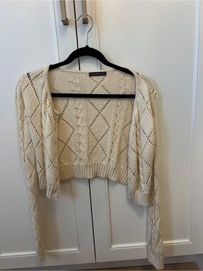 Brandy Melville Open-Front Cream Cropped Knit Cardigan Sweater